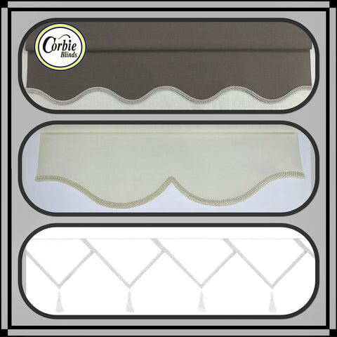 Roller Blinds In Scallop, Arabesque Or Triangle Bottoms (Blackout Fabric)